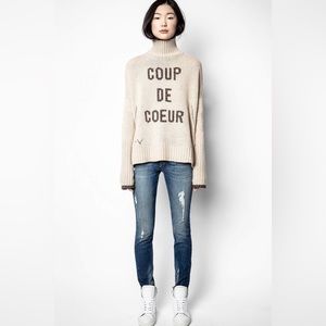 NWT Zadig & Voltaire sweater Alma COUP DE COEUR merino wool beige turtleneck